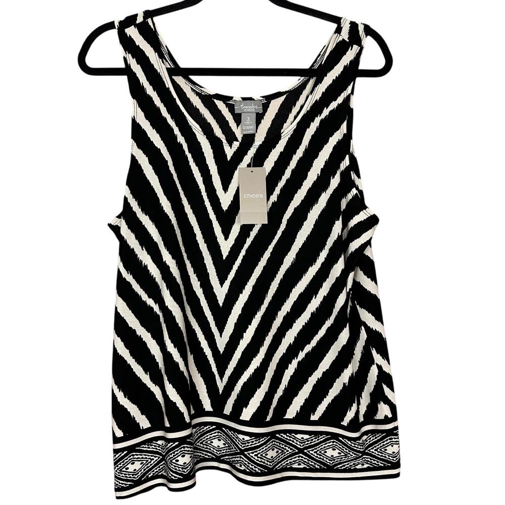 Travelers by Chicos Zebra Contemporary Tank Black White NWT Size 3‎ (XL)